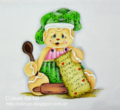 boneca ginger cozinheira pintada em pano de copa