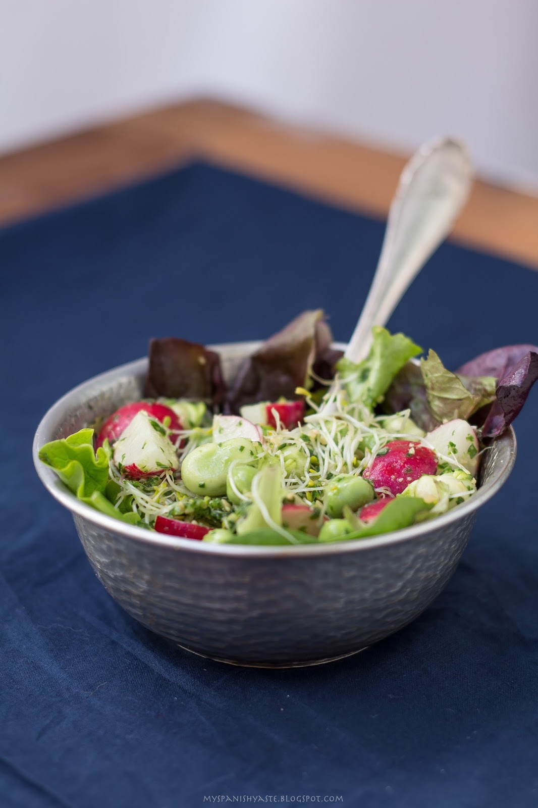 My Spanish Taste Broad beans and peas salad with arugula pesto