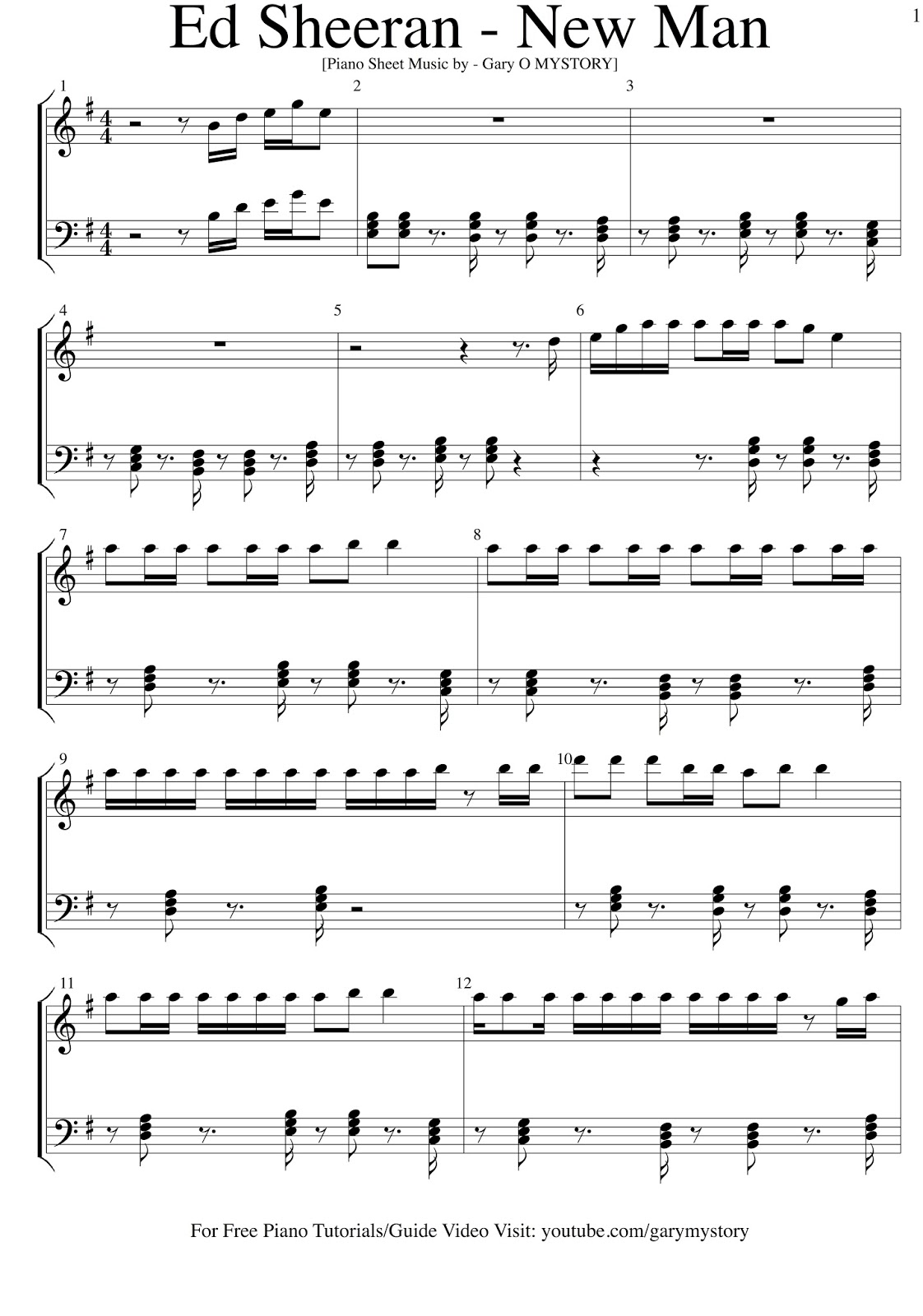 ed sheeran new man free piano sheet music easy piano tutorial ed sheeran sheet music
