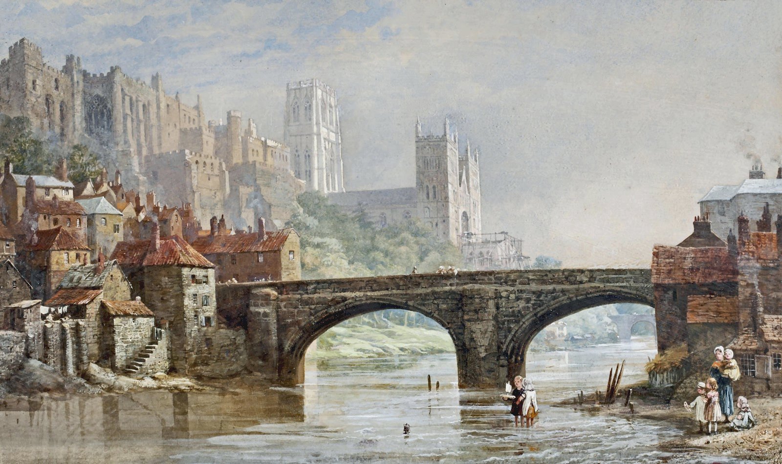 Louise Rayner durham cathedral from framwellgate bridge