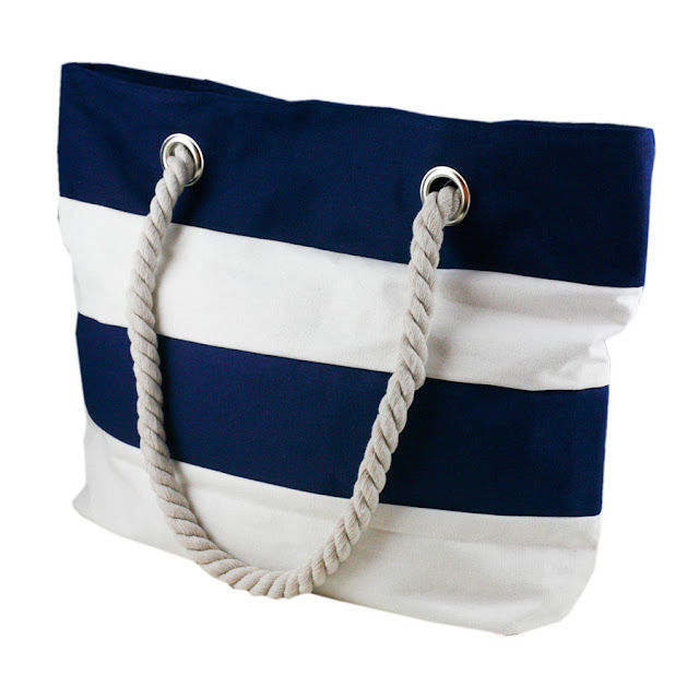 Nautical Navy and White Striped Cotton Bag from Black - Plenty of room ...