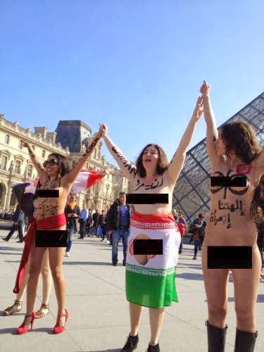 خرافه زنان عریان ایرانی در اعتراضات برهنگی در پاریس به مناسبت روز جهانی زن