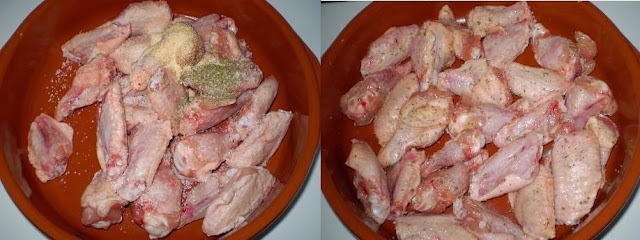 asinhas e coxinhas de frango já temperadas e descansando Receita de frango com molho agridoce