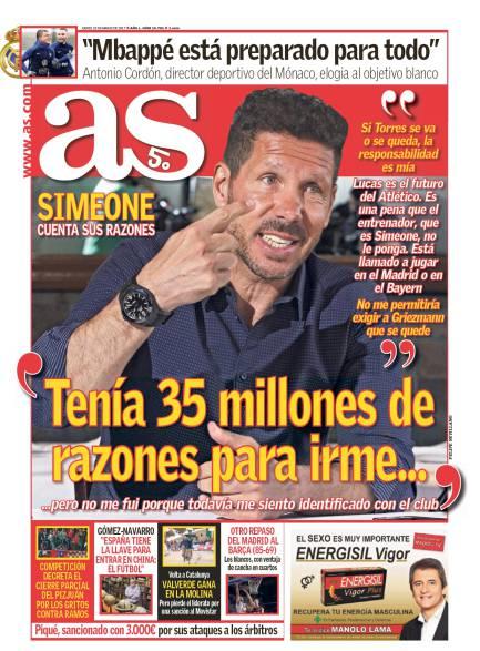 Simeone, AS: "Tenía 35 millones de razones para irme..."