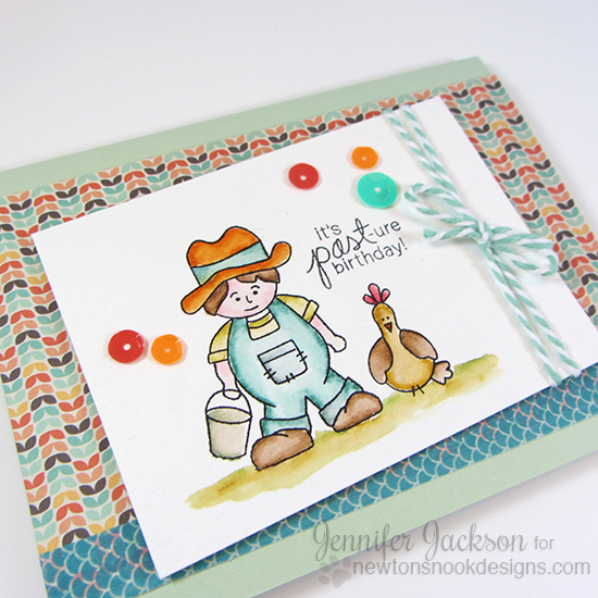 Farmer and Chicken Birthday Card by Jennifer Jackson | Farmyard Friends stamp set by Newton's Nook Designs