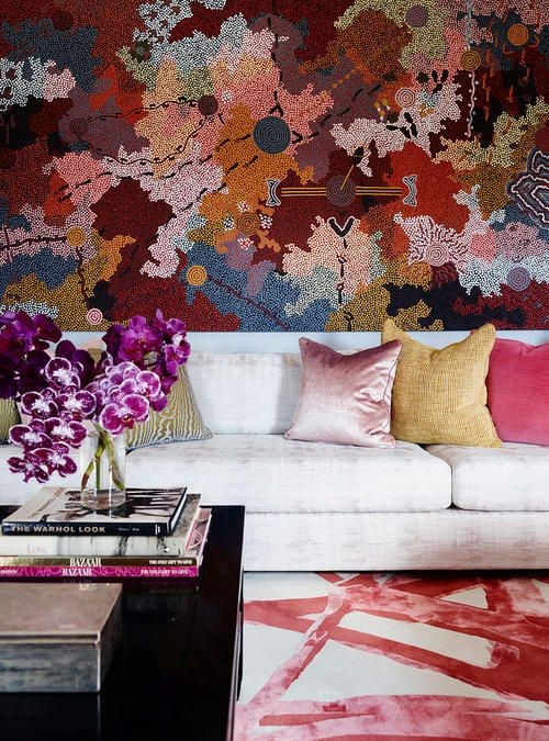 On FLEEK / Pink & Orange, the New Boho Sweethearts - Sydney living room 1