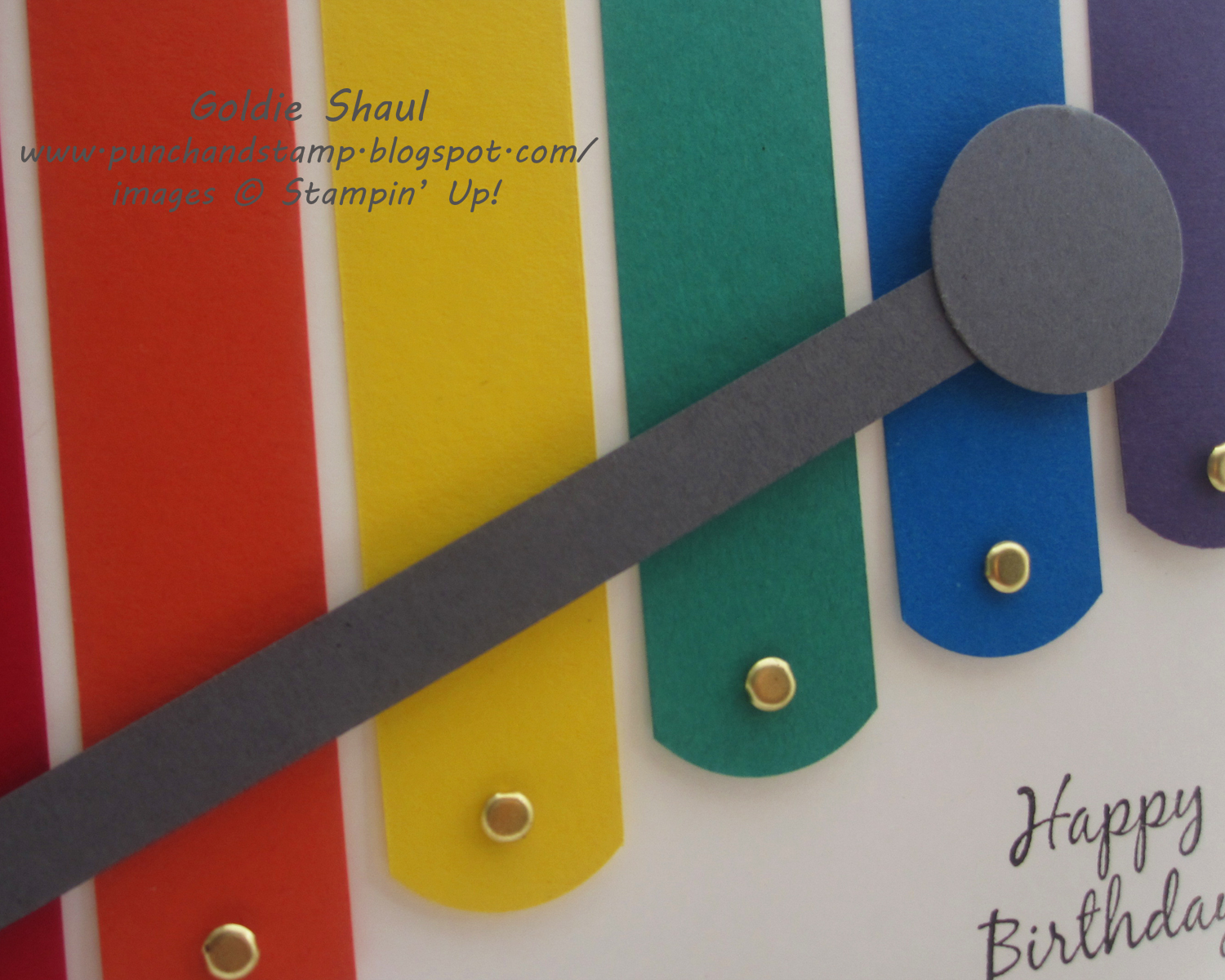 Punch and Stamp with Goldie Happy 1st Birthday xylophone Card