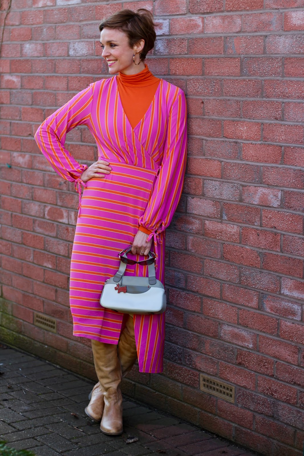 Neon Pink and Orange striped Topshop dress | Fake Fabulous | Winter Outfit