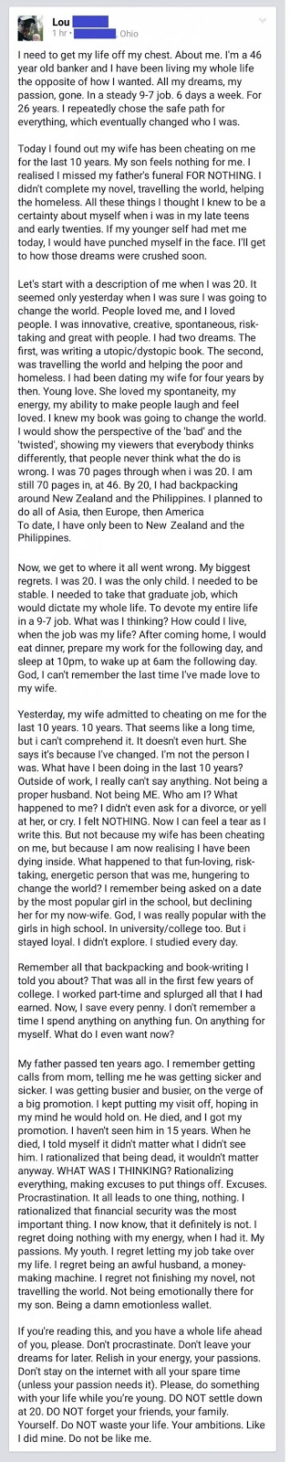 Heartbreaking Facebook Post By A Man Who Has Just Found Out His Wife's Been Cheating For 10 Years