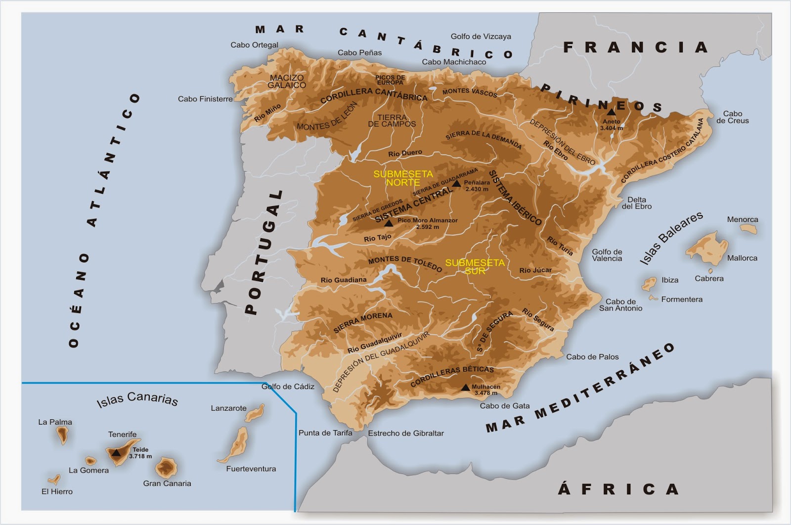De viaje por la Historia: Mapa físico de España: básico