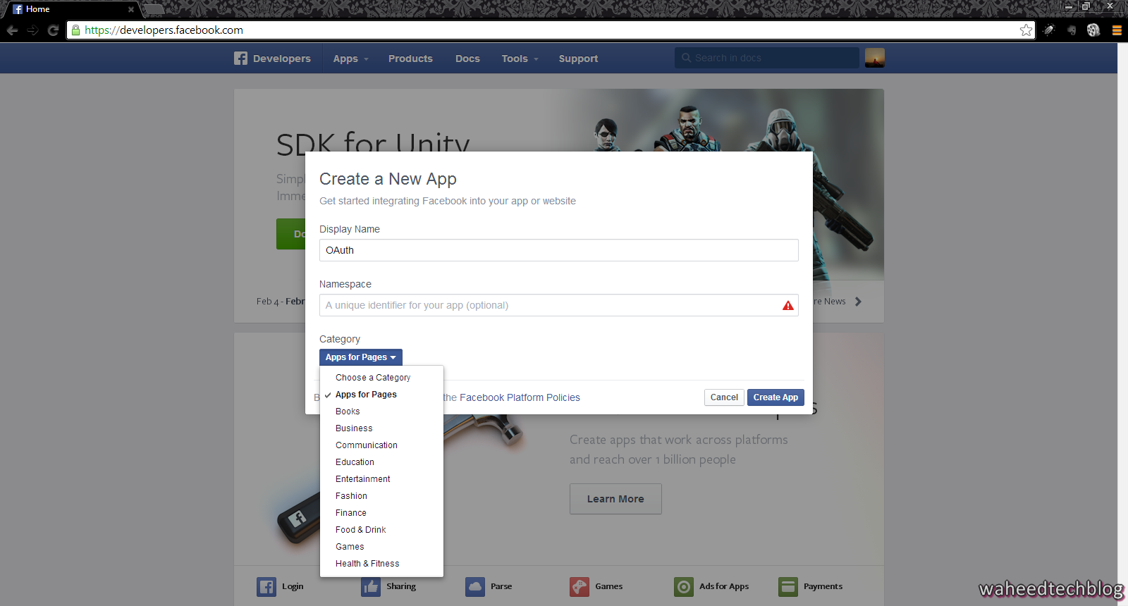 tech blog how to register app on facebook
