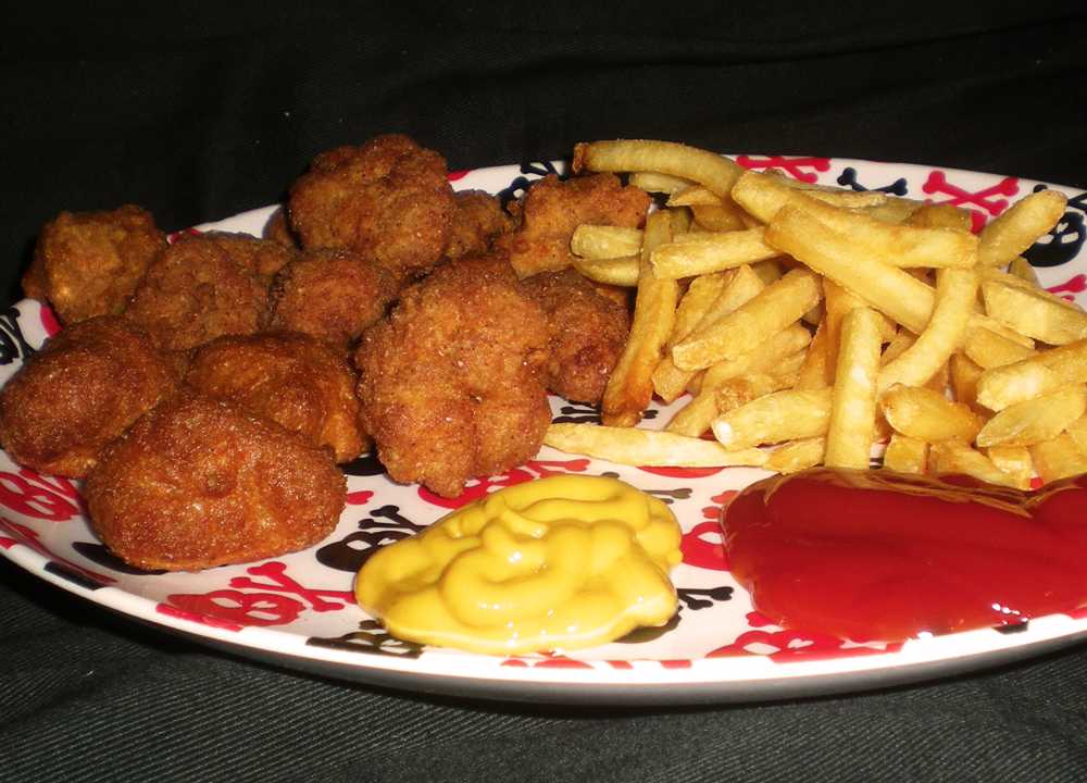 The (Meat) Substitute Teacher Popcorn "Chicken" with French Fries