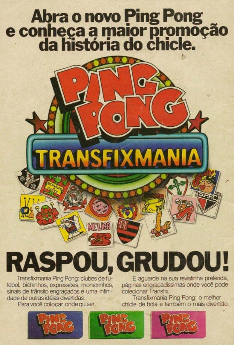 Propaganda antiga do chiclete Ping Pong com transfix