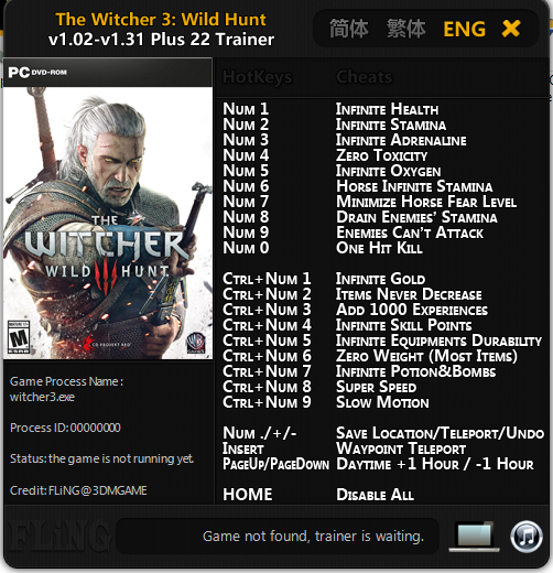 Trainer Cheat The Witcher 3: Wild Hunt PC Trainer Cheat The Witcher 3: Wild Hunt PC