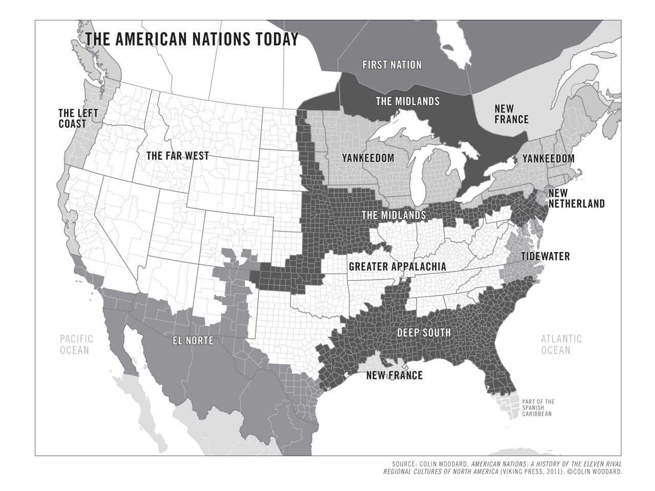A map of the America's ethnoregional nations according to Colin
Woodard