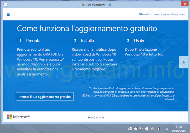 Applicazione Ottieni Windows 10 Prenota il tuo aggiornamento gratuito