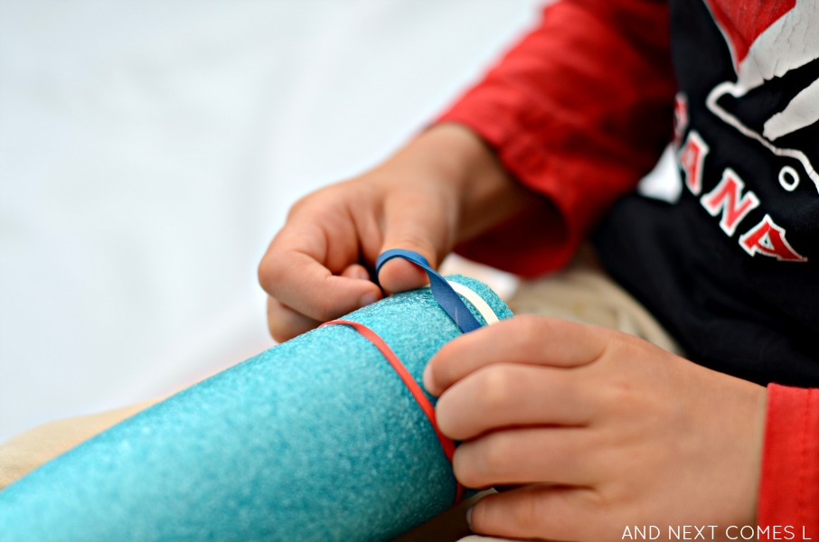 Pool Noodle & Rubber Band Fine Motor Activity for Kids And Next Comes