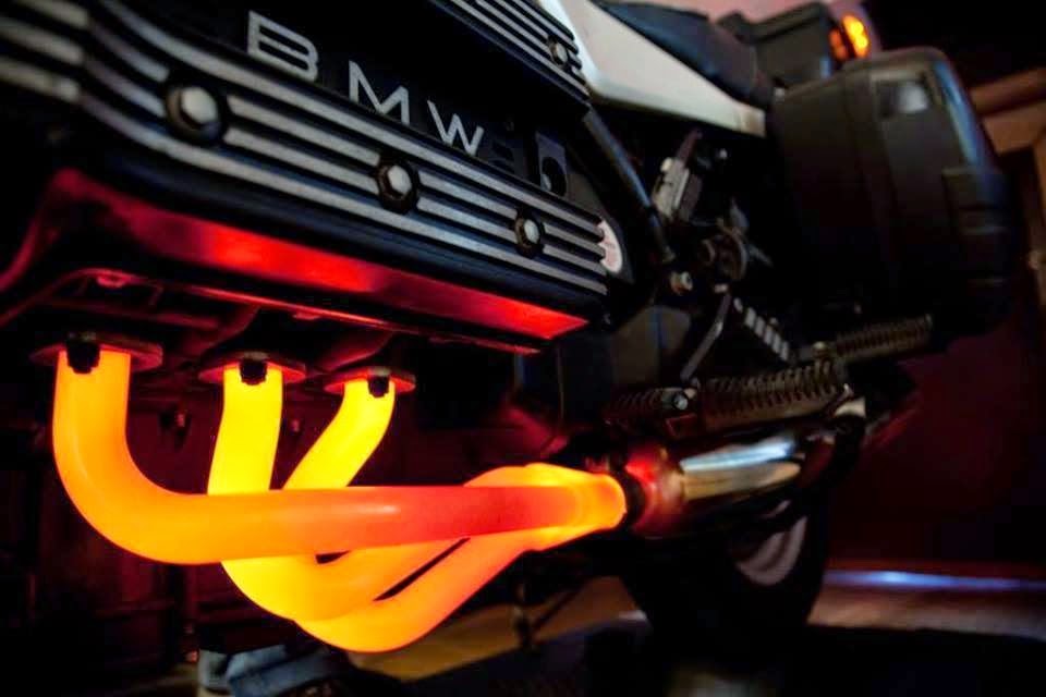 Oil stain garage Glowing exhaust