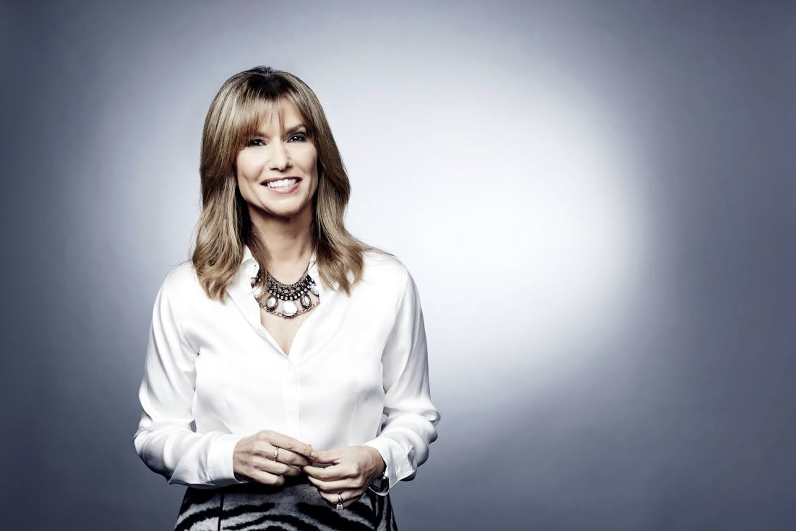 Ladies in Satin Blouses: Carol Costello - white silk blouse