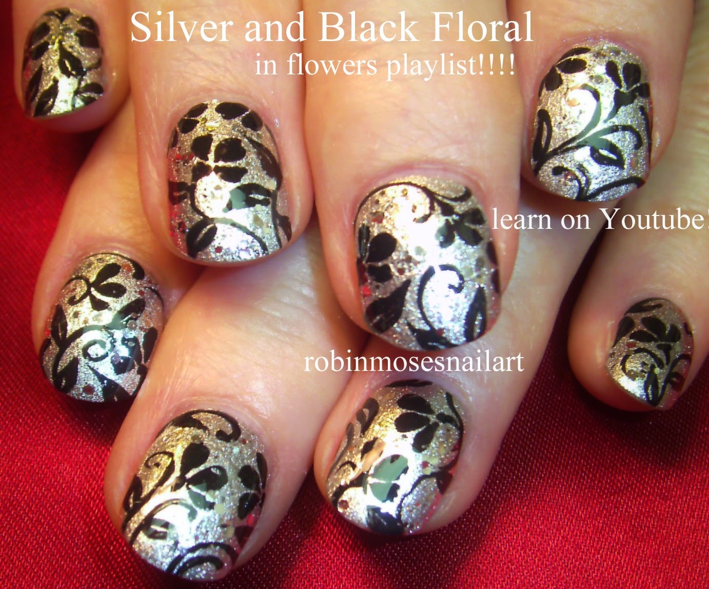 Nail Art by Robin Moses "flower nails" "black and white nails" "flower