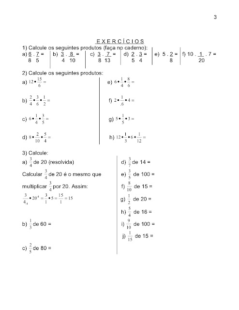 Operação com Frações exercícios