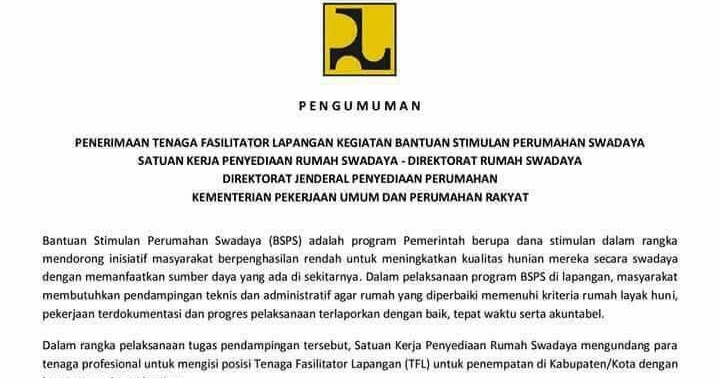 Rekrutmen Tenaga Fasilitator Lapangan Tfl Kegiatan Bantuan Stimulan Perumahan Swadaya Kementerian Pupr Tahun 2018 Materi Soal Pembahasan Un Uambn Uasbn Unbk