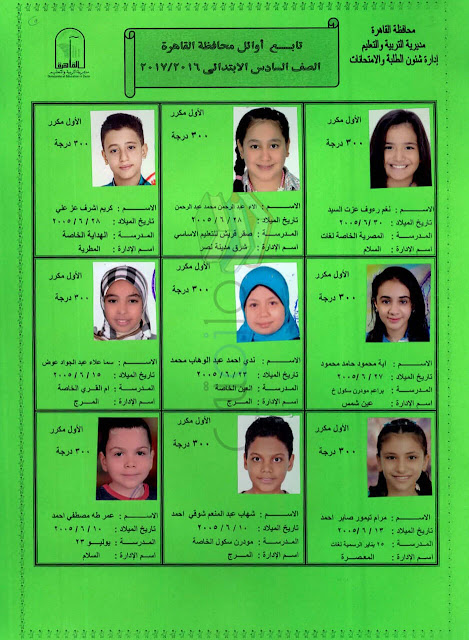 أوائل الشهادة الابتدائية الترم الثاني 2018 أوائل الشهادة الابتدائية