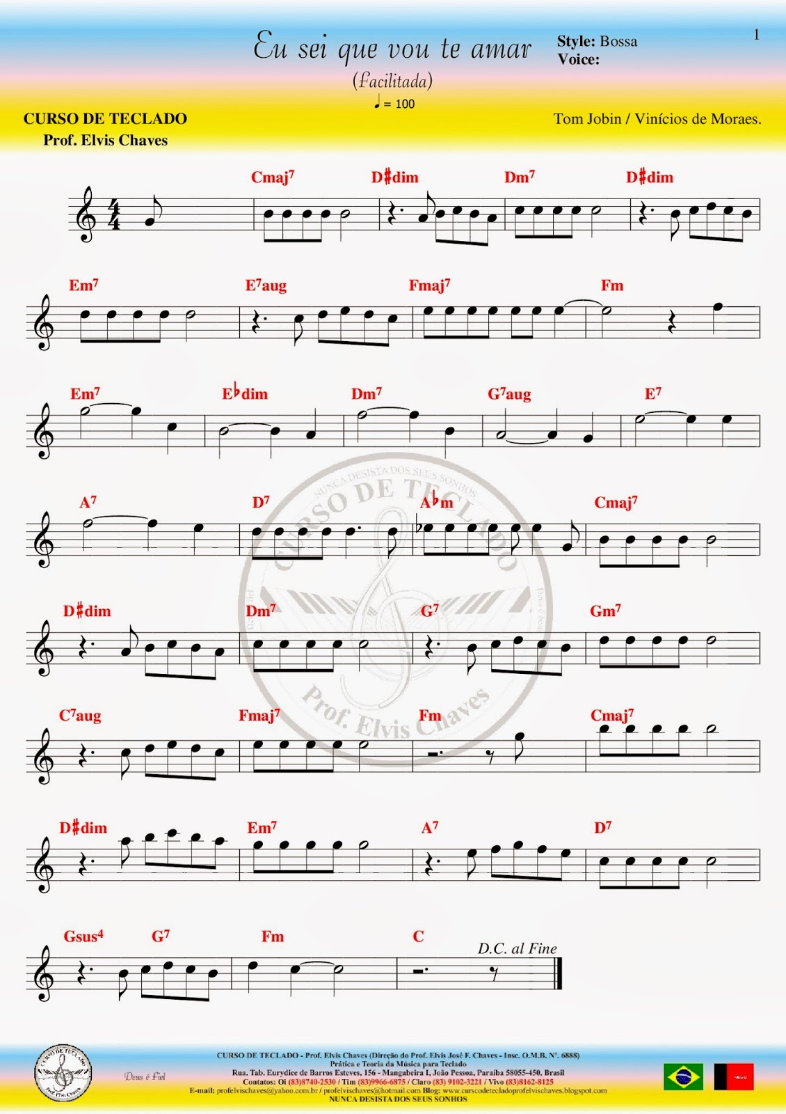 Prof. Elvis Chaves Escola de Música PARTITURAS PARA TECLADO Eu sei que vou te amar. Prof. Elvis Chaves Escola de Música PARTITURAS PARA TECLADO Eu sei que vou te amar.