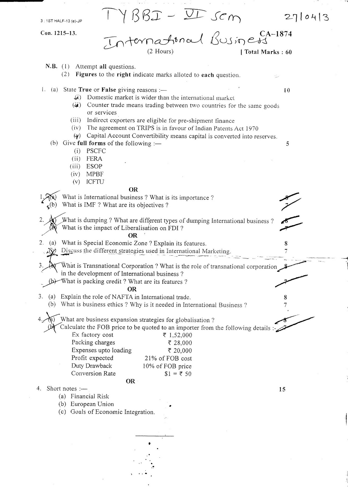 question papers collection international business