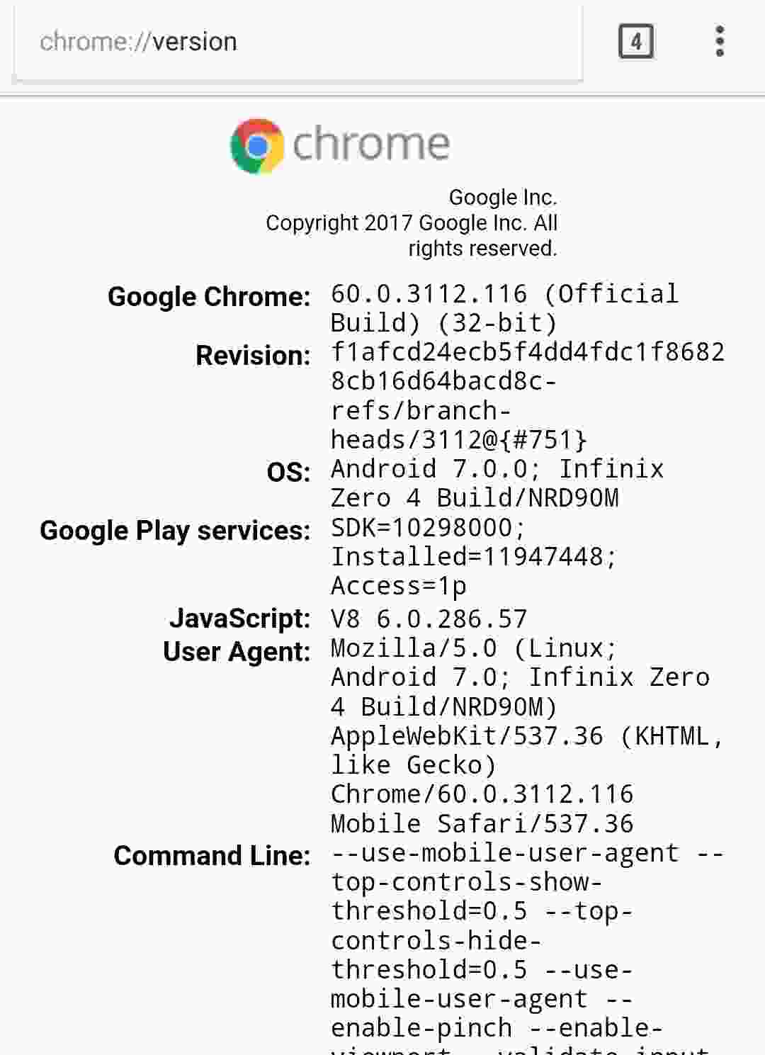 Chrome Flags - chrome://version