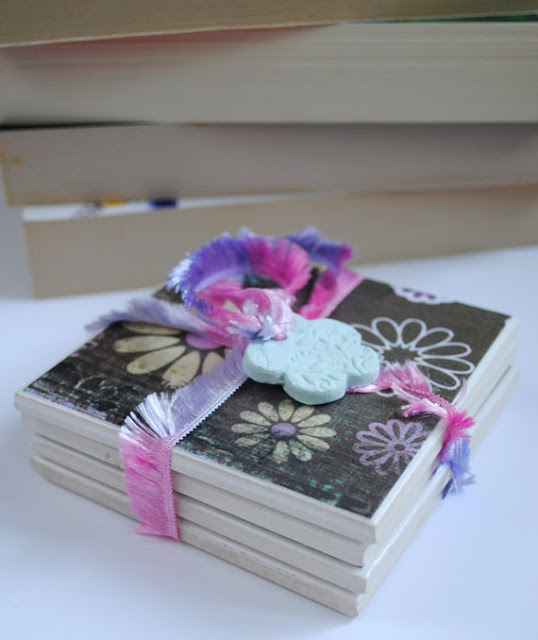 Set of 4 Handmade Brown & Pink Tile Coasters. Avaialble on my Etsy Store pulltheotherthread