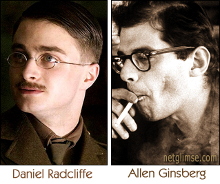 photo of Daniel Radcliffe as Alan Ginsberg next to a photo of Alan Ginsberg, with a very close resemblance