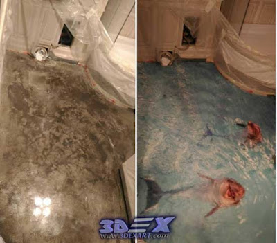 before and after 3d dolphin flooring, how to install 3d epoxy floor with photo printing