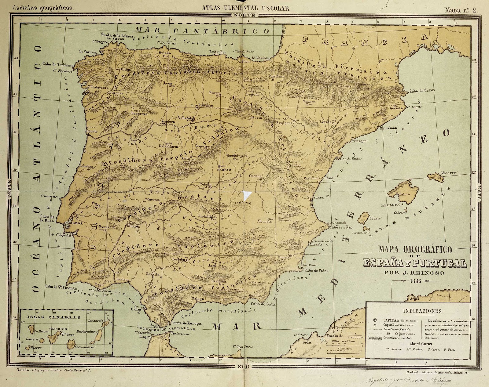 montesdetoledo: Mapa orográfico de España y Portugal. 1886