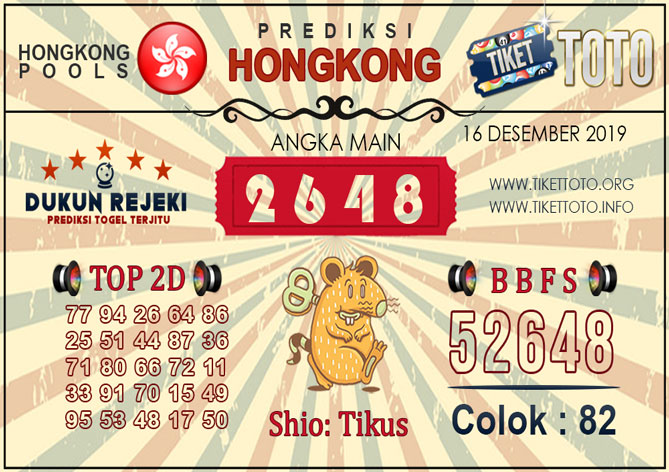 Prediksi Togel HONGKONG TIKETTOTO 16 DESEMBER 2019