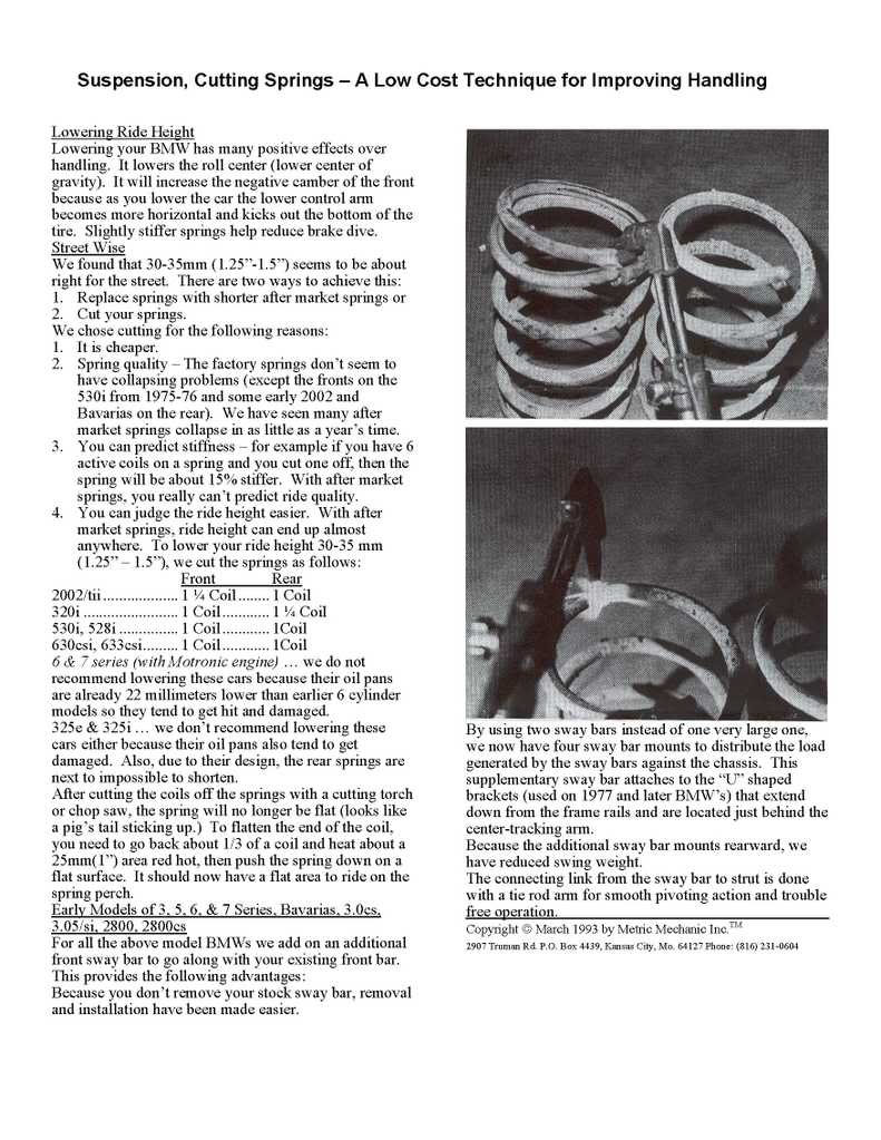 Cutting Stock Springs for a lower ride