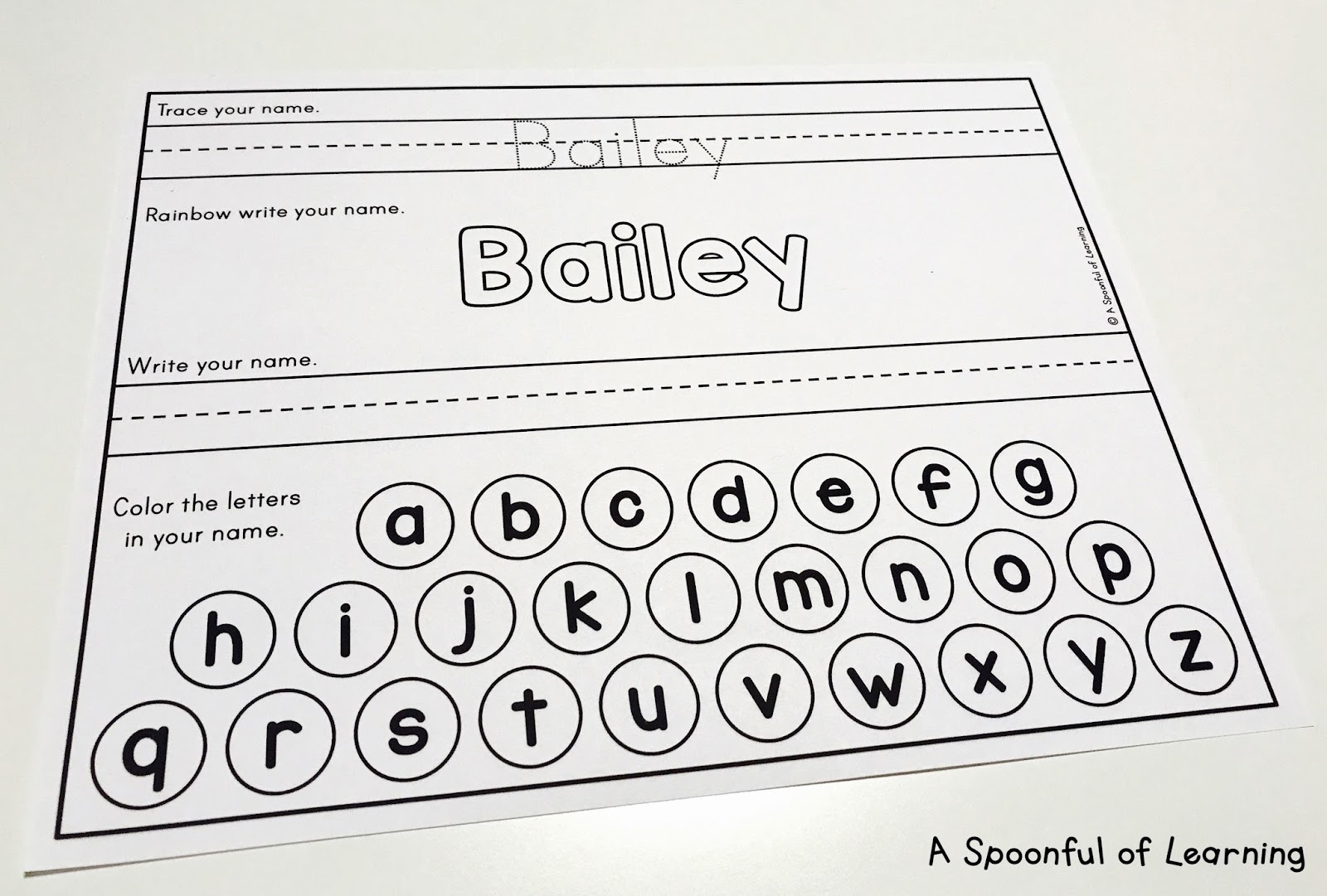 Name activities - see the editable name - a spoonful of learning
