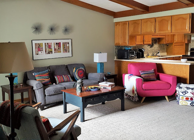 My living room creep toward midcentury-modern boho chic - living room wide shot www.BoHoHome.com @bohosusan