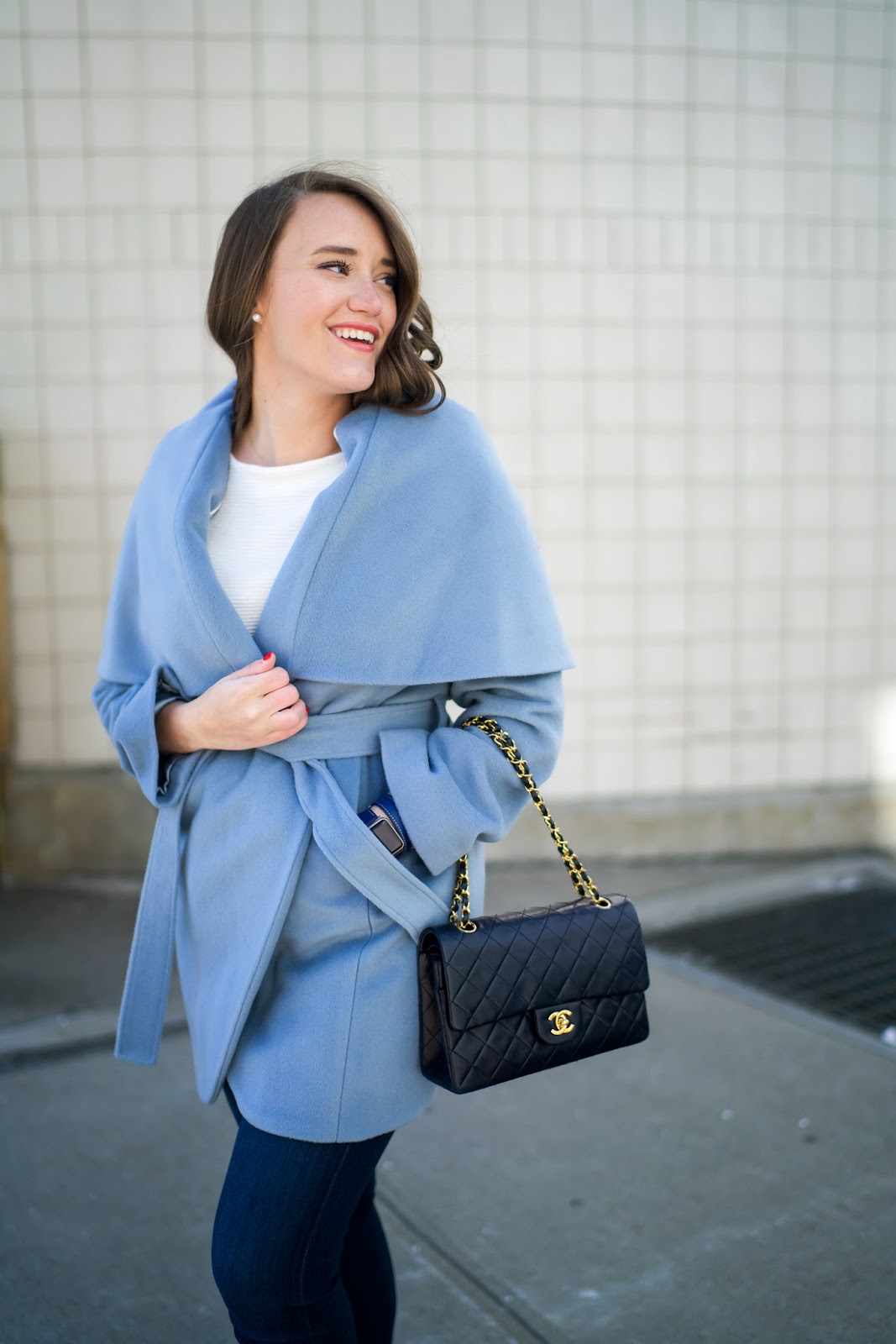 Powder blue wrap coat Clearance