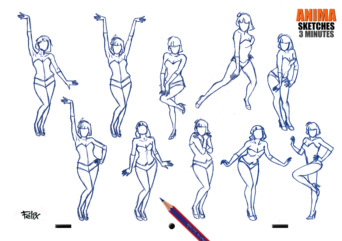 ANIMA SKETCHBOOK, ANIMATION SKETCHES: PIN UP STANDING POSES___01