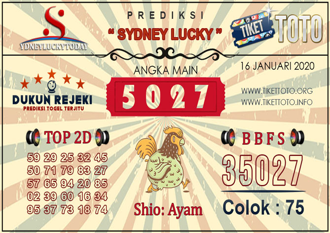 Prediksi Togel SYDNEY LUCKY TIKETTOTO 16 JANUARI 2020