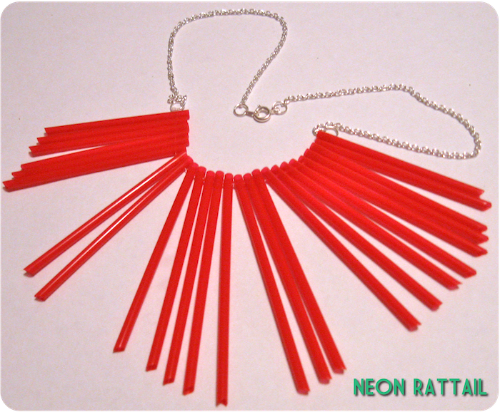 DIY Coffee Stirrer Necklace Neon Rattail