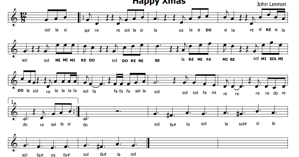 Musica e spartiti gratis per flauto dolce Happy Xmas di John Lennon