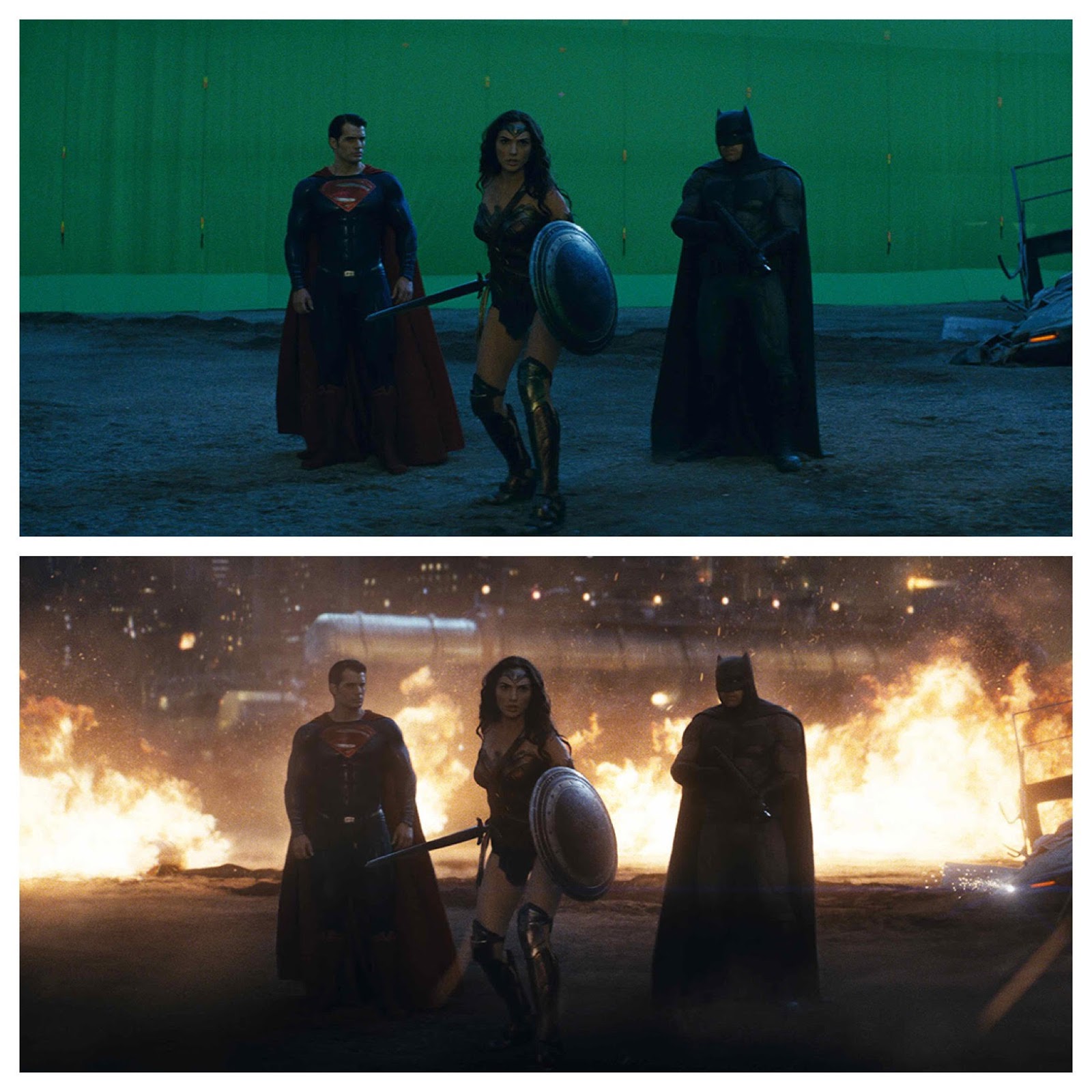 Check Out These BATMAN V. SUPERMAN Before and After Green Screen Set Photos