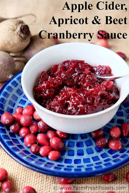 A colorful side dish of cranberries with roasted beets and dried apricots simmered in a sweetened apple cider/orange juice broth. A delicious addition to holiday meals and a terrific way to use farm share beets that gets the whole family to dig in.