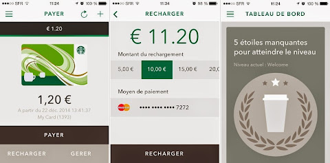 圖片說明: 法國 Starbucks 行動APP畫面。圖片來源: JDN