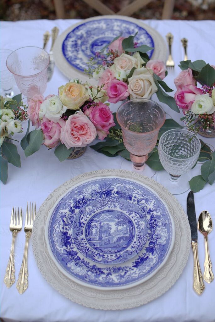 For The Love Of Blue White French Country Cottage Blue And White Dishes On Table For Dinner