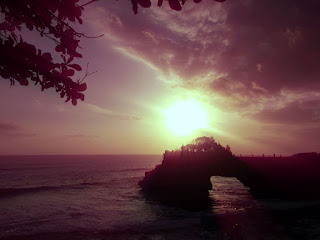 Natural Beauty of Sunset View Batu Bolong Temple At Tanah Lot Area, Tabanan, Bali, Indonesia