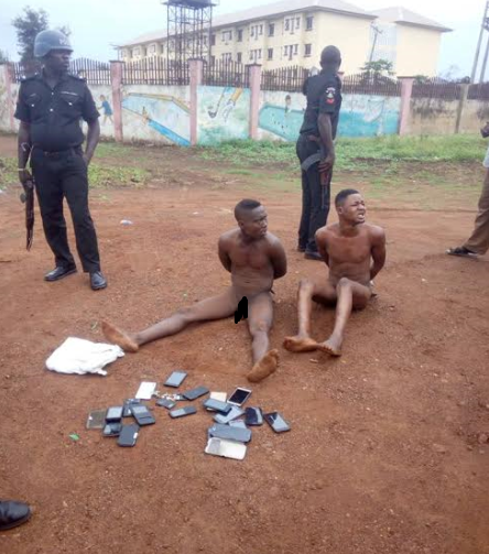 Photos/Video: Two alleged phone thieves nabbed by policemen and stripped na...