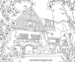coloring printable garden adults drawing flower landscape complicated english mansion trees pretty corporatetechniques source